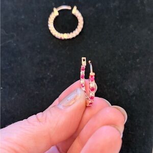 Rose Gold tone Hoop Earrings with red and clear crystals